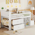 Twin Size Loft Bed with LED and Bookshelf, Wood Low Loft Bed with Stairs