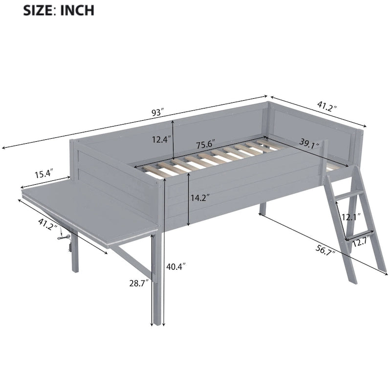 Twin Wood Gaming Loft Bed with LED Desk