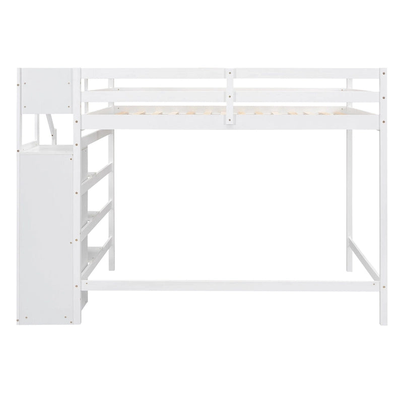 Full Size Loft Bed with Built-in Storage Wardrobe and Staircase