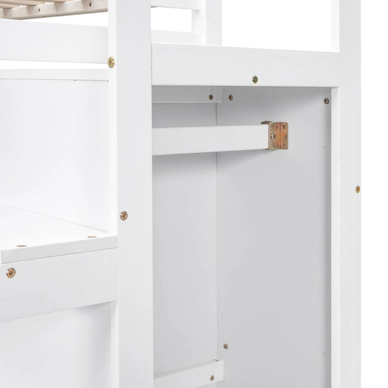 Full Size Loft Bed with Built-in Storage Wardrobe and Staircase