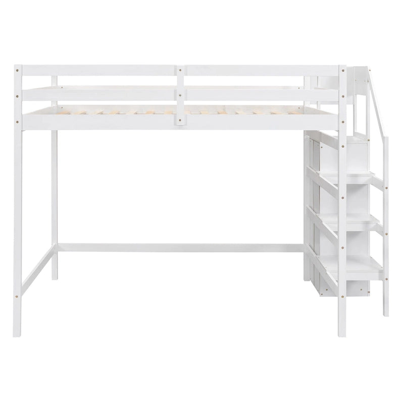 Full Size Loft Bed with Built-in Storage Wardrobe and Staircase