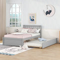 Twin Size Grey Wood Platform Trundle Bed