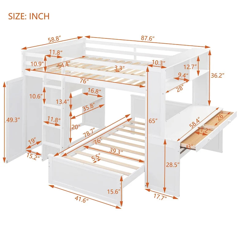 Full size Loft Bed with a twin size Stand-alone bed