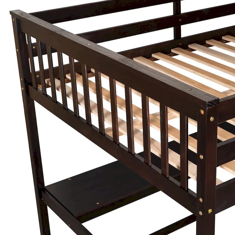 Wooden Full Size Loft Bed with Shelves and Desk