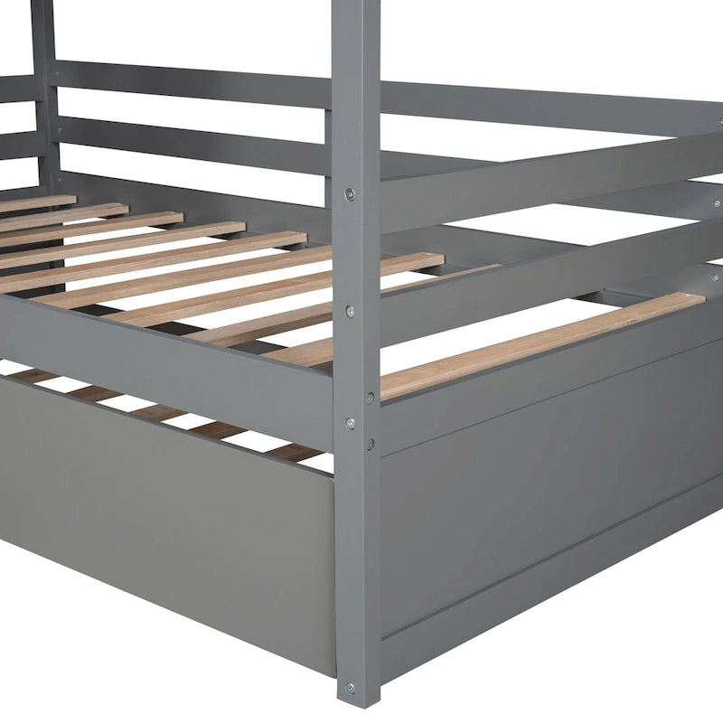 Twin Size House Style Wood Bed with Trundle