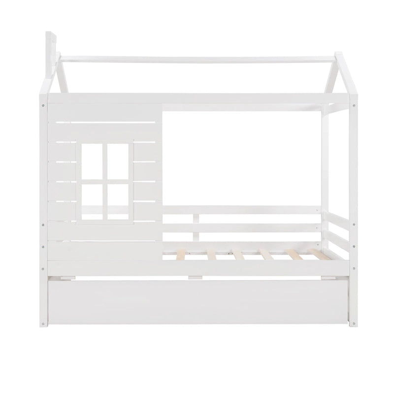 Twin Size House Style Wood Bed with Trundle