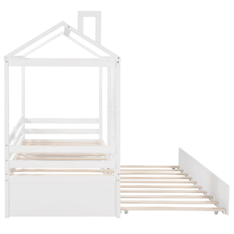 Twin Size House Style Wood Bed with Trundle