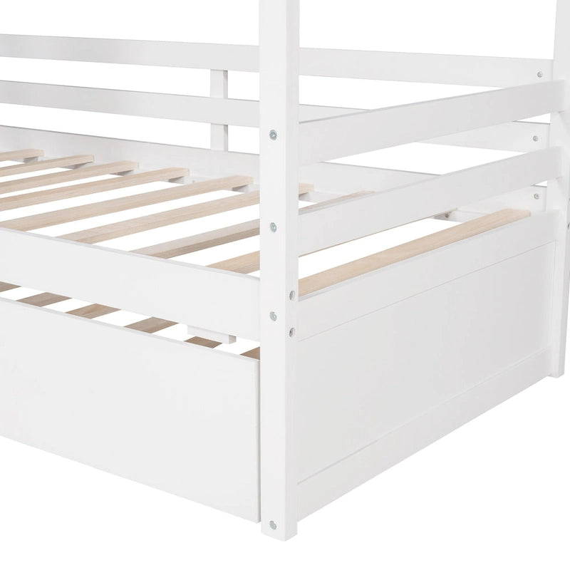 Twin Size House Style Wood Bed with Trundle
