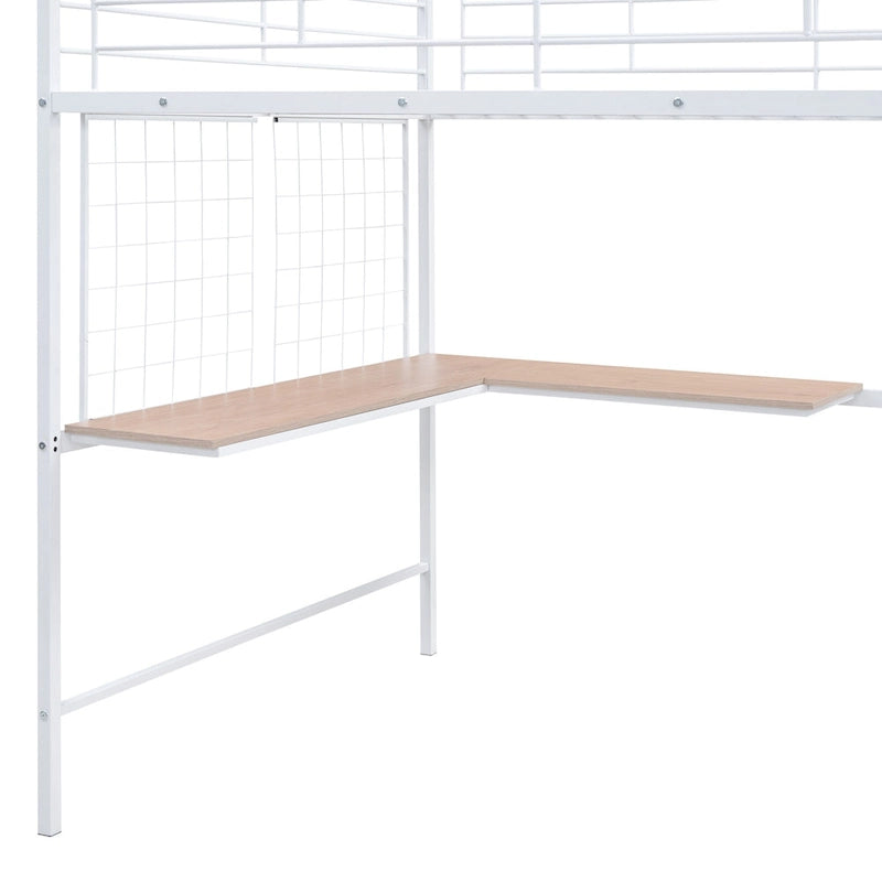 Full Size Metal Loft Bed with Desk and, Stylish Metal Frame with Lateral Storage Ladder and Wardrobe, Black