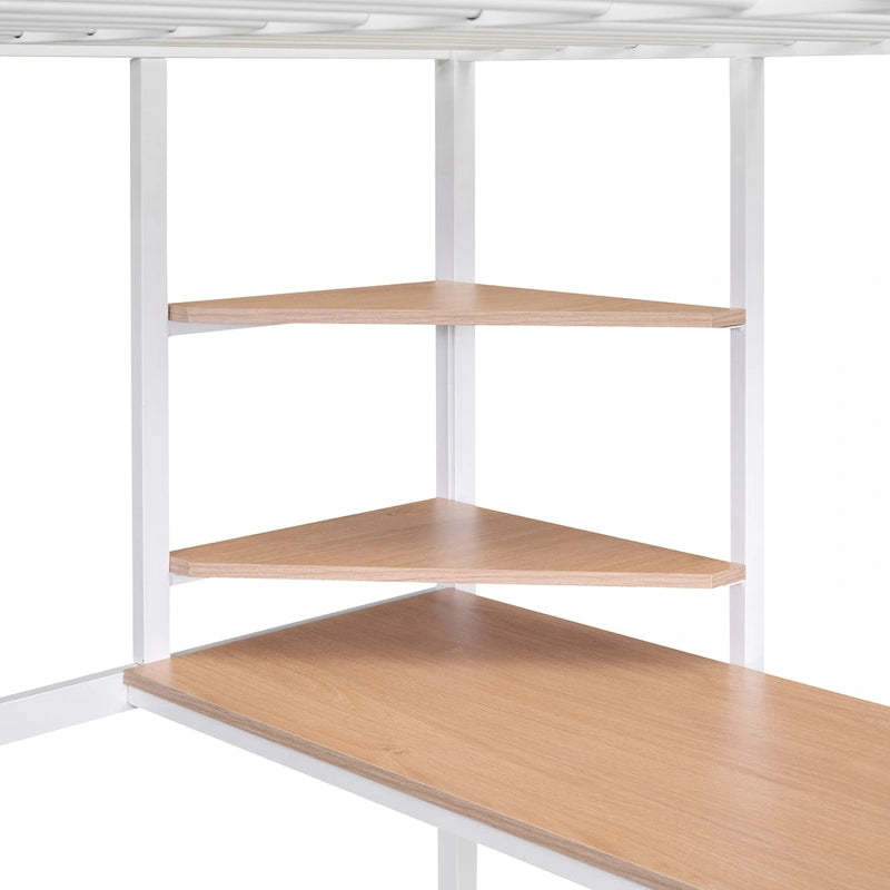 Full Metal Loft Bed with Desk and Shelve, Black