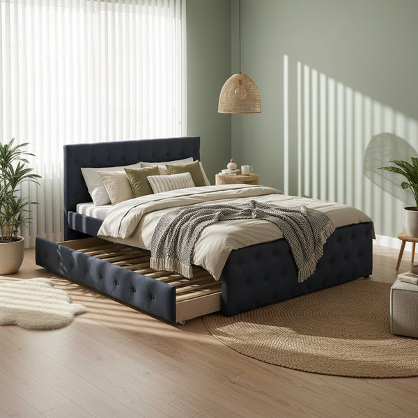 Fabric Fully Upholstered Full Bed with Trundle