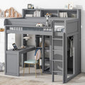 Wood Twin Size Loft Bed with Multiple Storage Shelves and Wardrobe