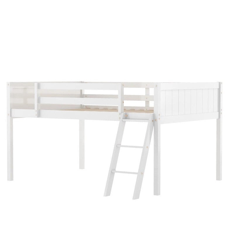 Full Size Wood Low Loft Bed with Ladder
