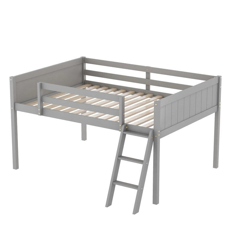 Full Size Wood Low Loft Bed with Ladder