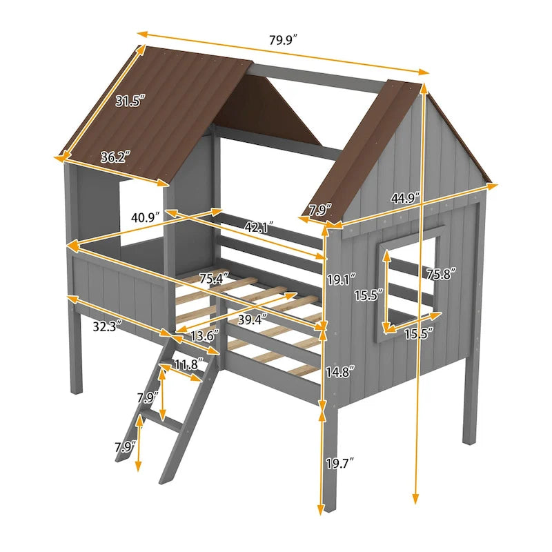 Twin Size Low Loft House Bed