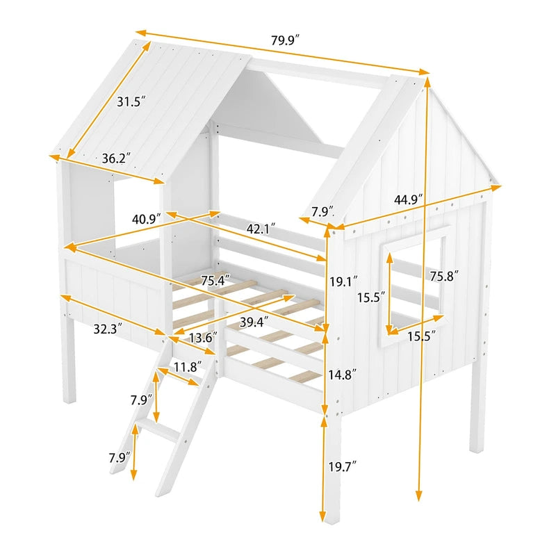 Twin Size Low Loft House Bed