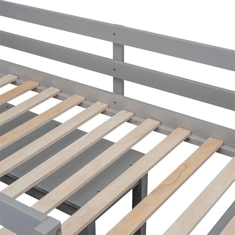 Twin Size Wood Loft Bed with Retractable Writing Desk and 4 Drawers