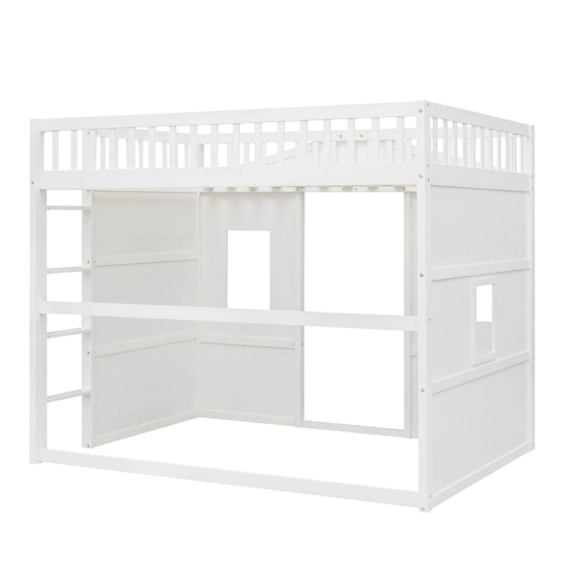 Solid Wood Full Size House Loft Bed with Ladder and Underbed Gaming Space