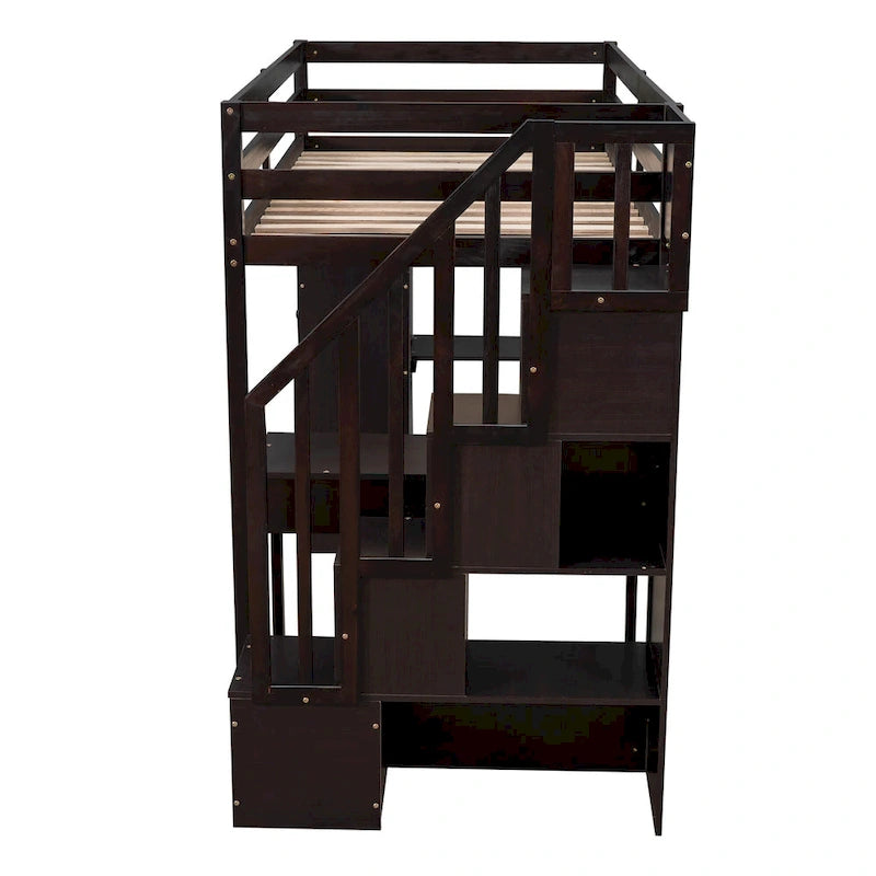Twin size Loft Bed, with Built in Desk, Drawers, and Storage Stairs