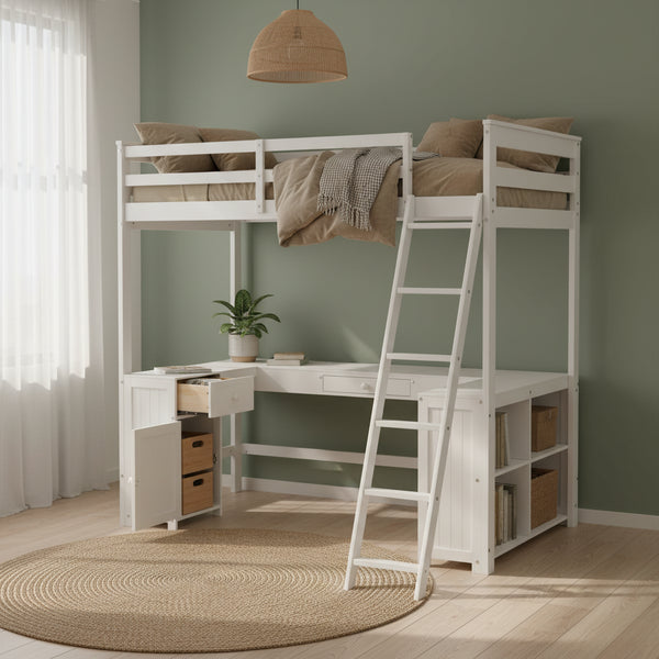 Twin Size Loft Bed with U-shaped Desk