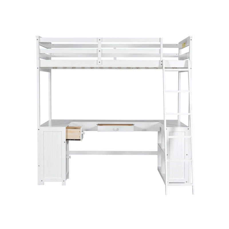 Twin Size Loft Bed with U-shaped Desk