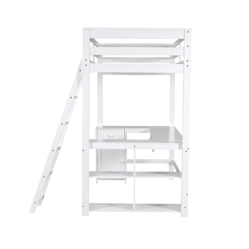 Twin Size Loft Bed with U-shaped Desk