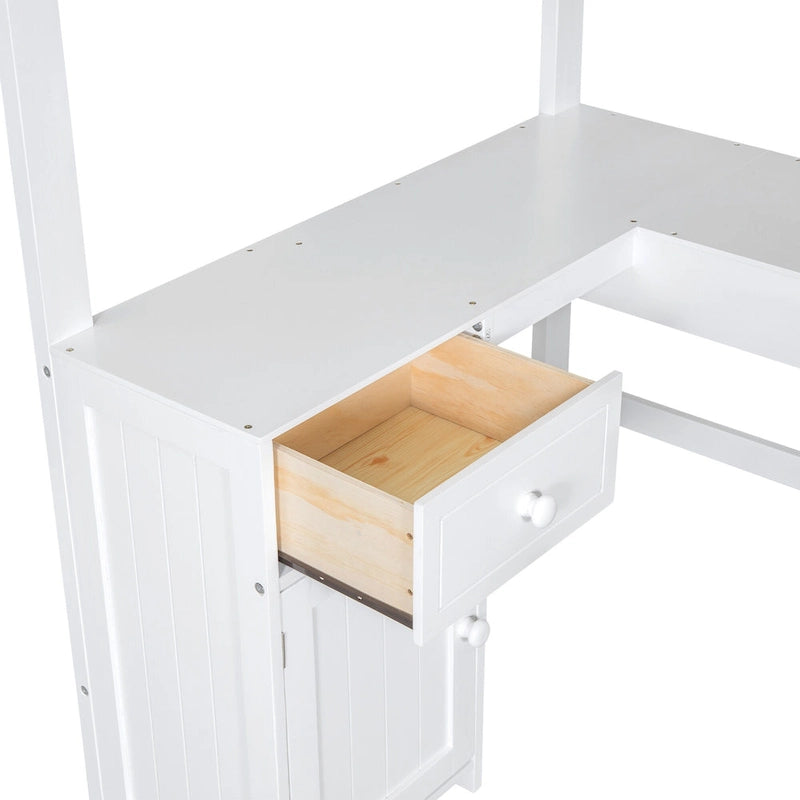 Twin Size Loft Bed with U-shaped Desk