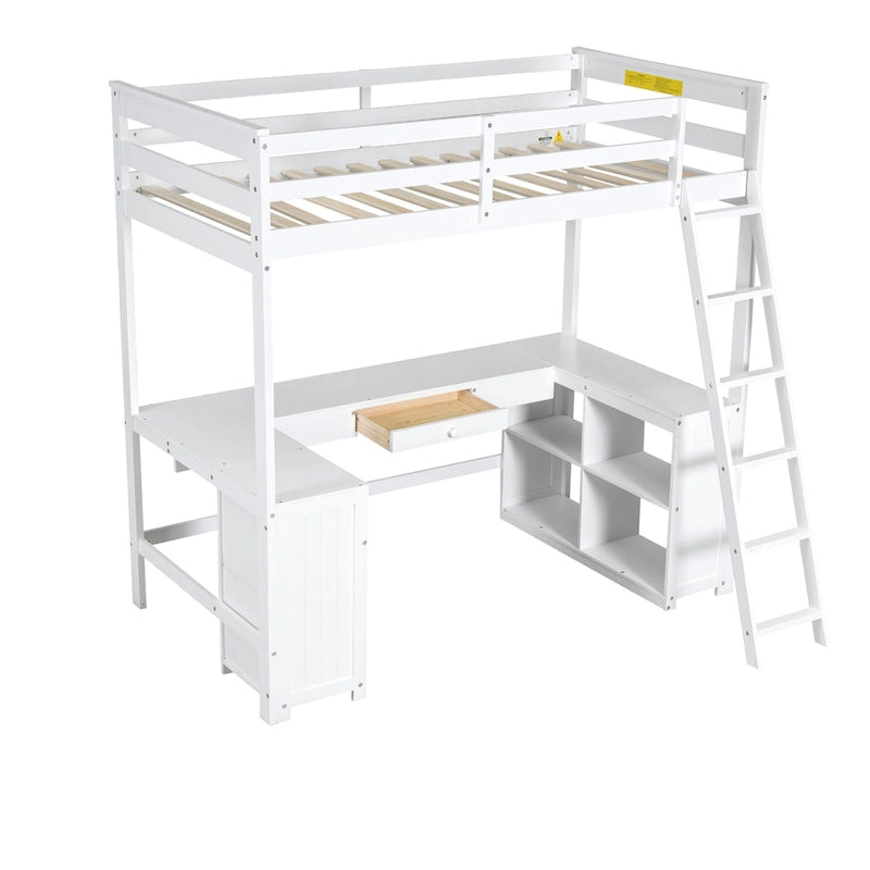 Twin Size Loft Bed with U-shaped Desk