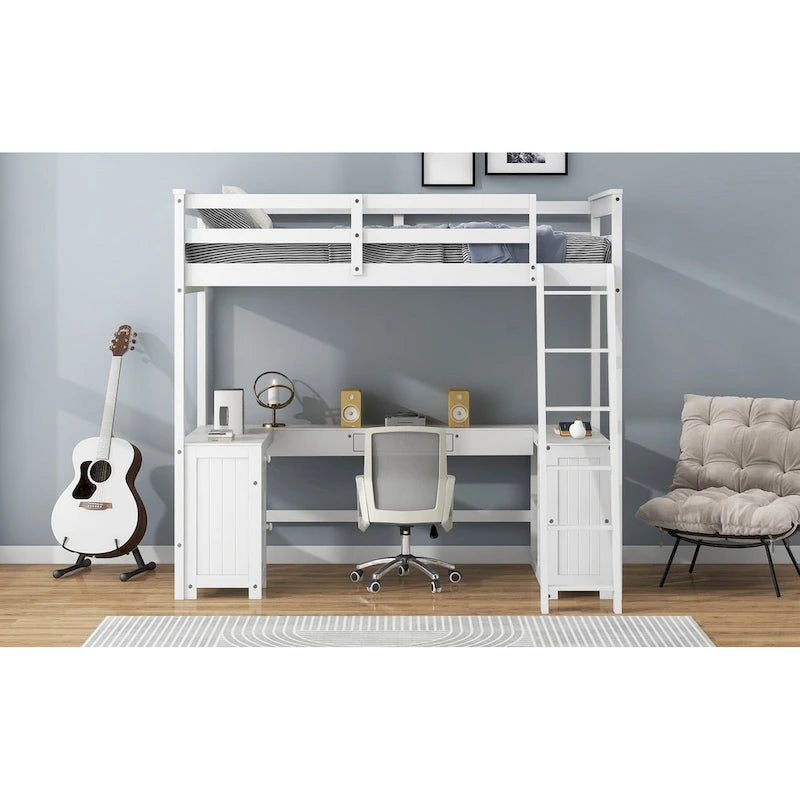 Twin Size Loft Bed with U-shaped Desk