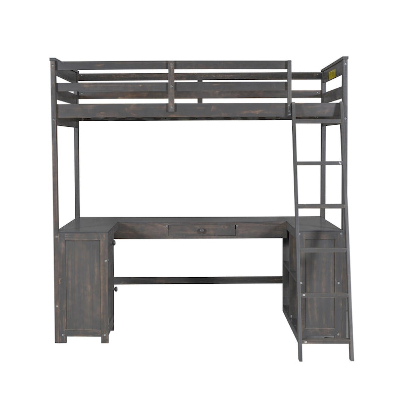 Twin Size Loft Bed with U-shaped Desk