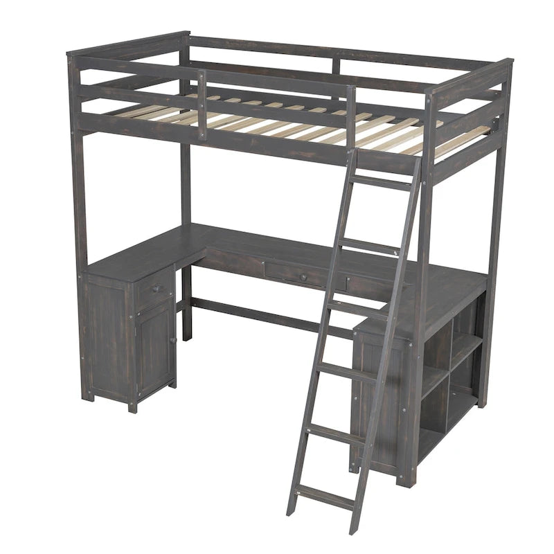 Twin Size Loft Bed with U-shaped Desk