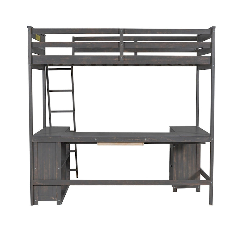 Twin Size Loft Bed with U-shaped Desk