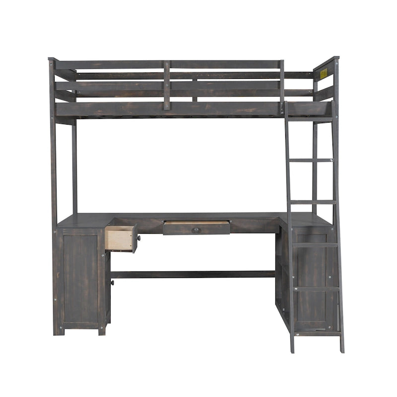Twin Size Loft Bed with U-shaped Desk