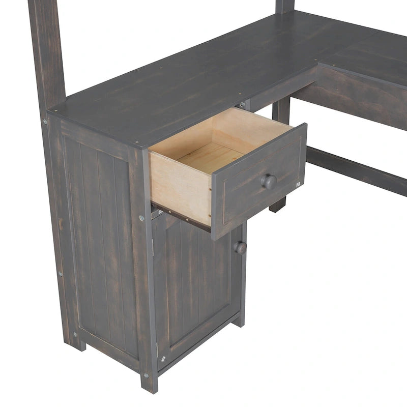 Twin Size Loft Bed with U-shaped Desk