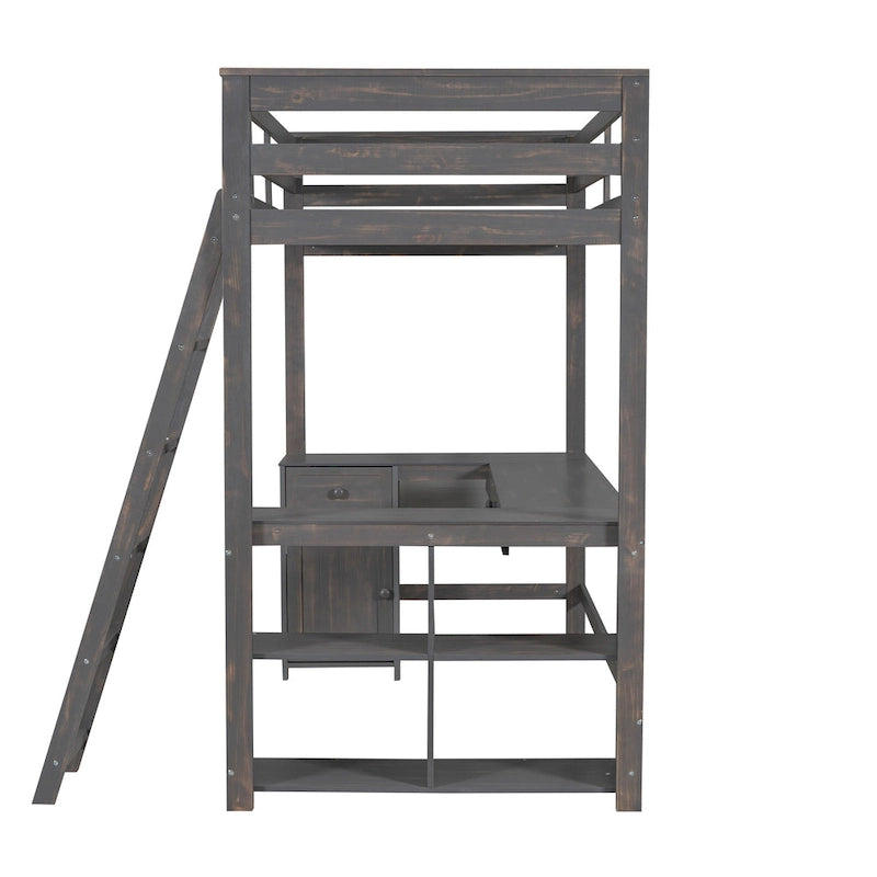 Twin Size Loft Bed with U-shaped Desk
