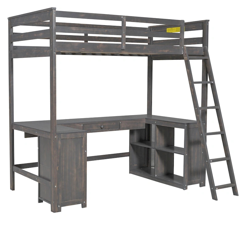 Twin Size Loft Bed with U-shaped Desk