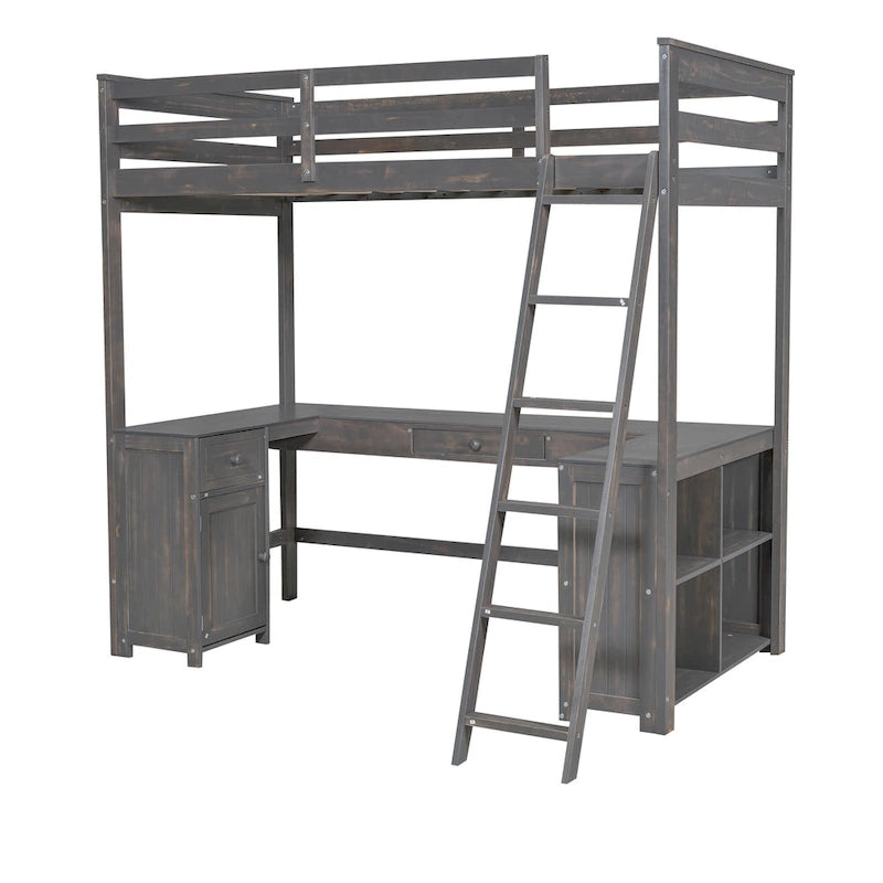 Twin Size Loft Bed with U-shaped Desk