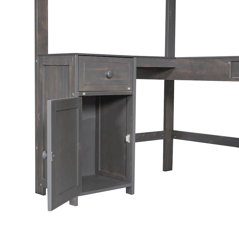 Twin Size Loft Bed with U-shaped Desk