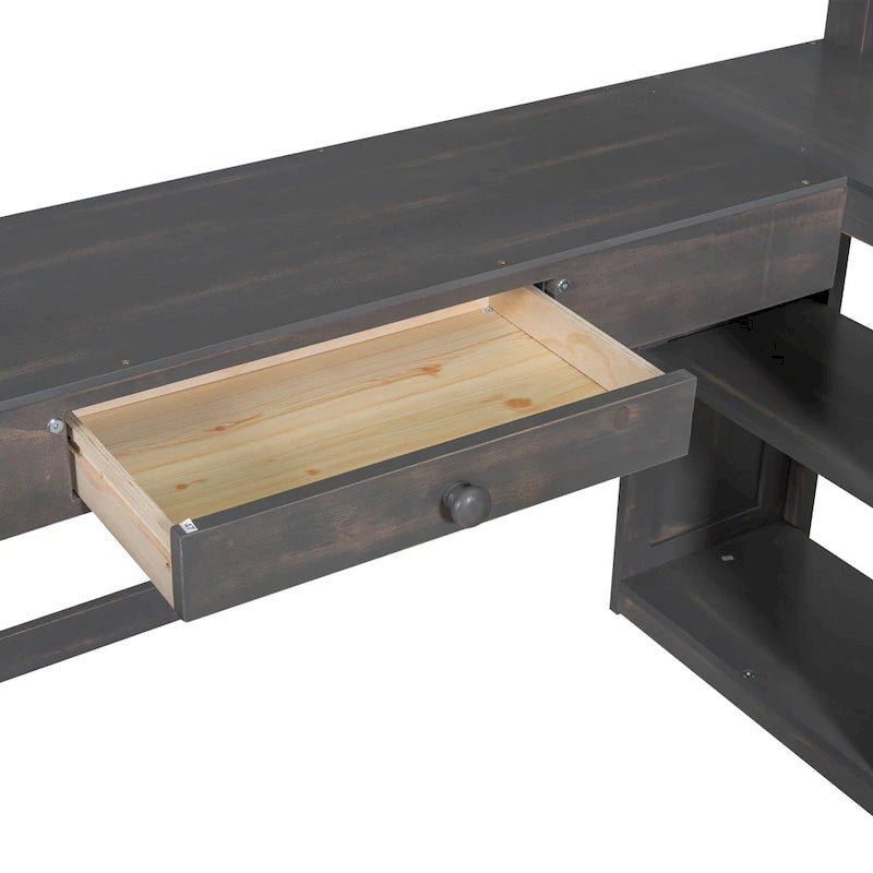 Twin Size Loft Bed with U-shaped Desk