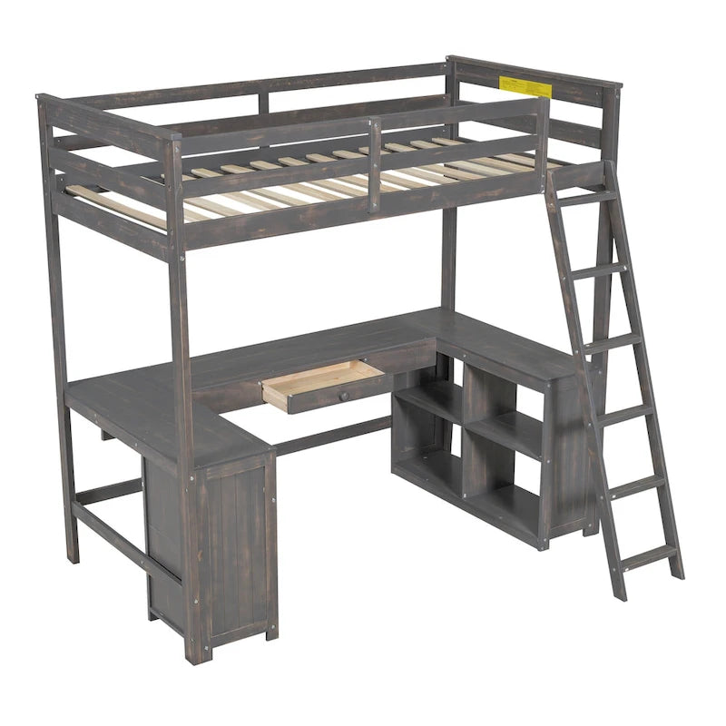 Twin Size Loft Bed with U-shaped Desk