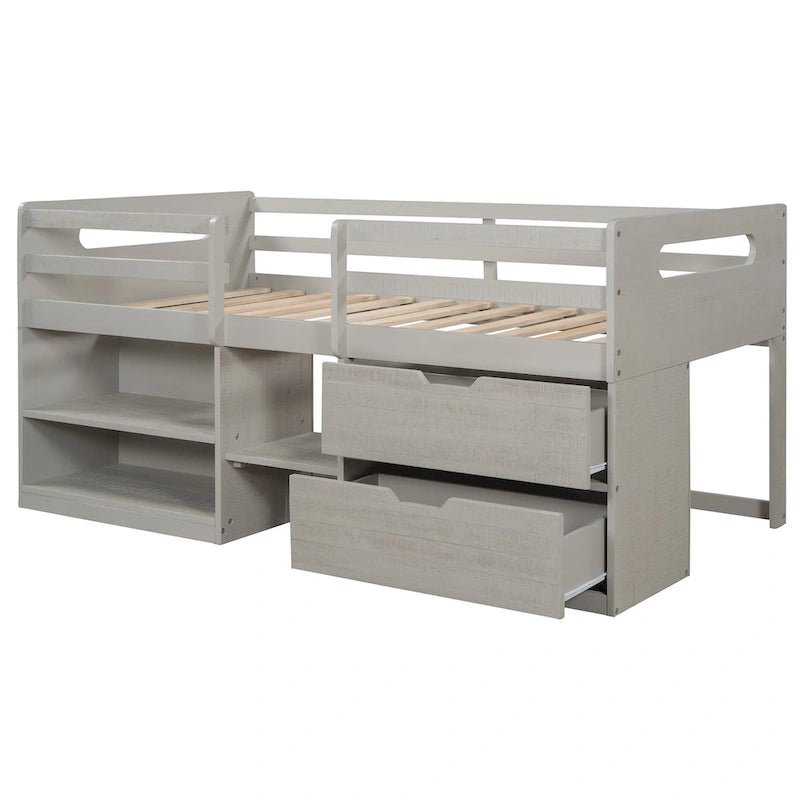 Loft Bed with 2 Shelves and 2 Drawers
