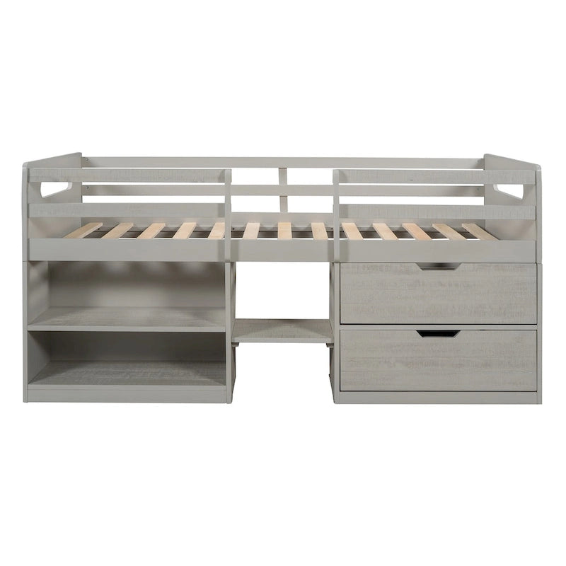 Loft Bed with 2 Shelves and 2 Drawers