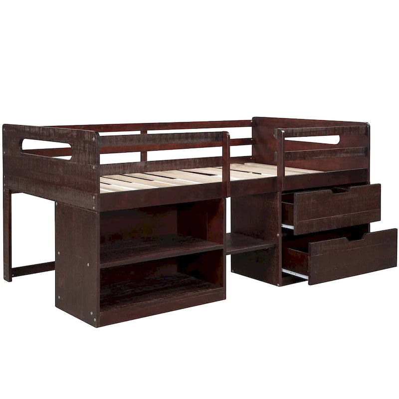 Loft Bed with 2 Shelves and 2 Drawers