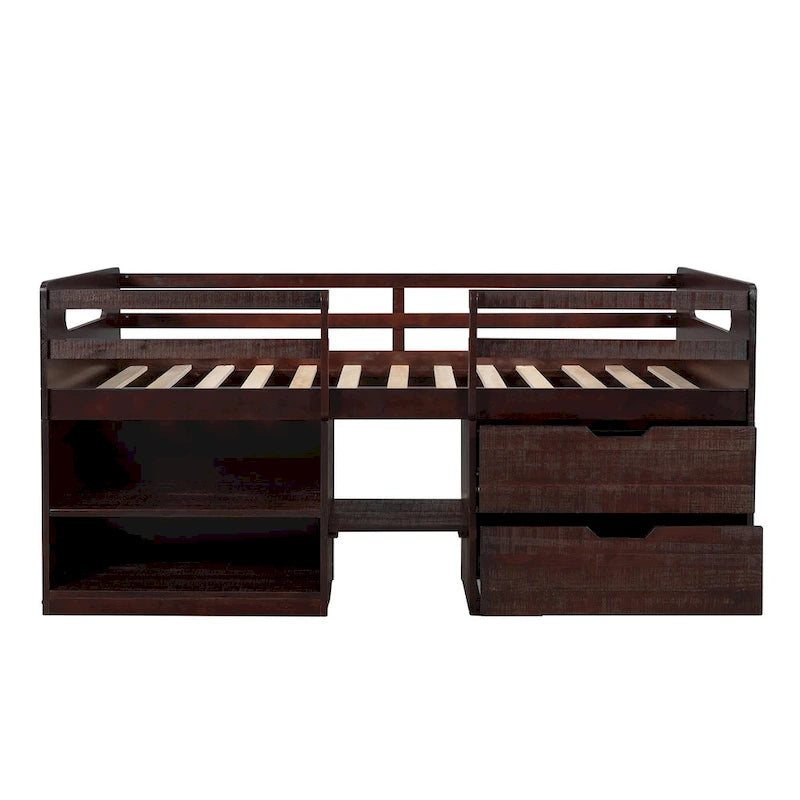 Loft Bed with 2 Shelves and 2 Drawers