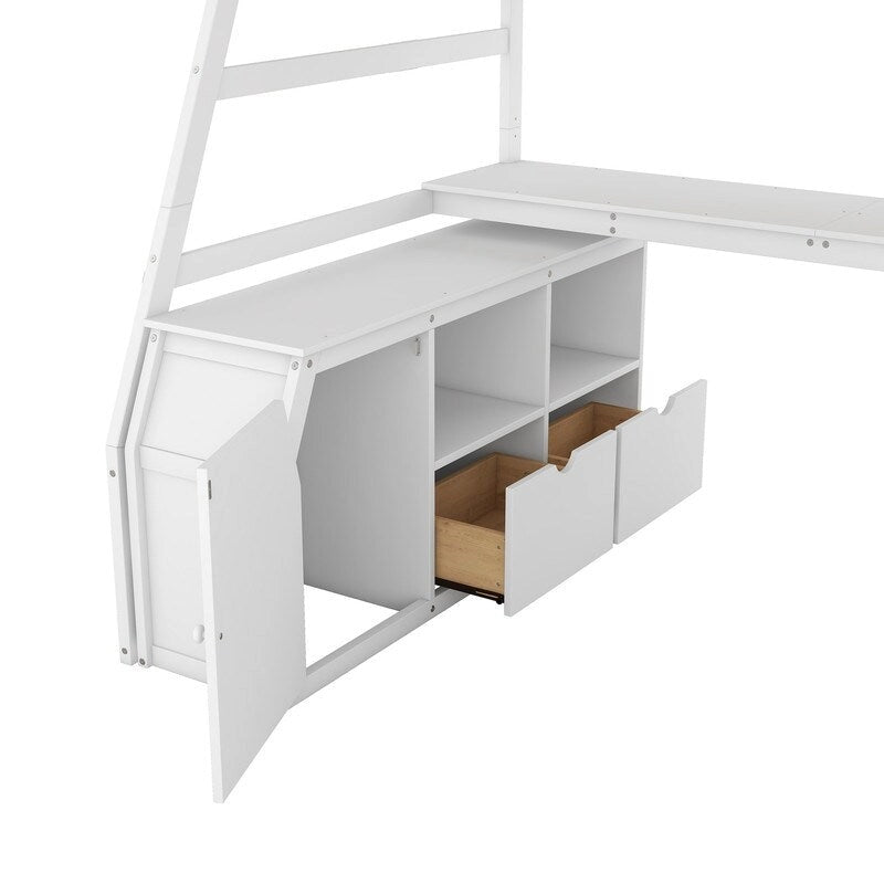 Twin Size Loft Bed with 7 Drawers 2 Shelves and Desk