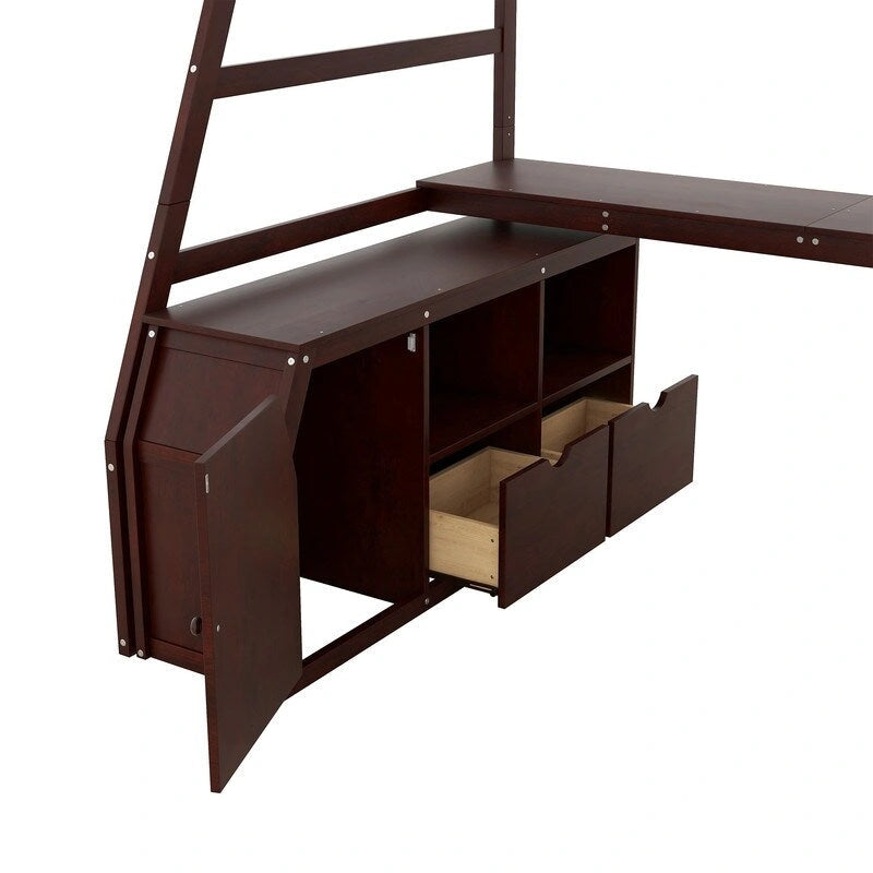 Twin Size Loft Bed with 7 Drawers 2 Shelves and Desk