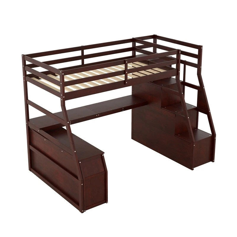 Twin Size Loft Bed with 7 Drawers 2 Shelves and Desk