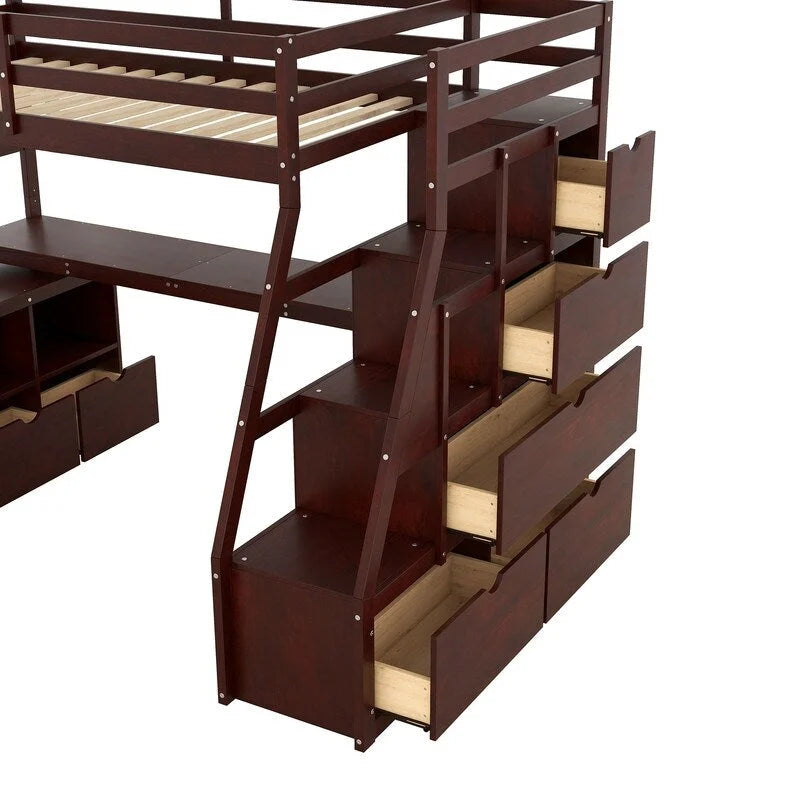 Twin Size Loft Bed with 7 Drawers 2 Shelves and Desk