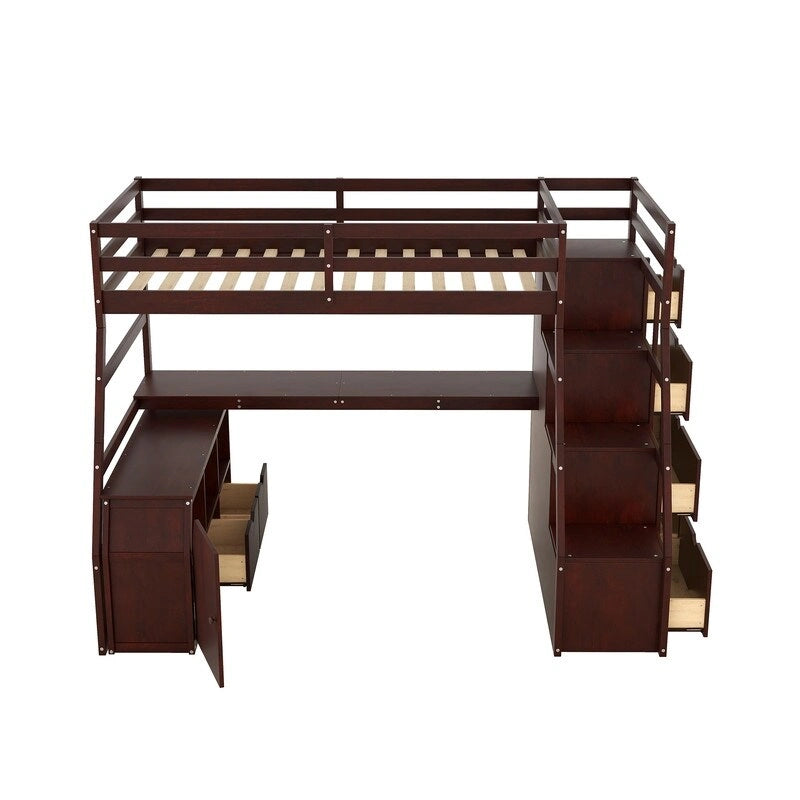 Twin Size Loft Bed with 7 Drawers 2 Shelves and Desk