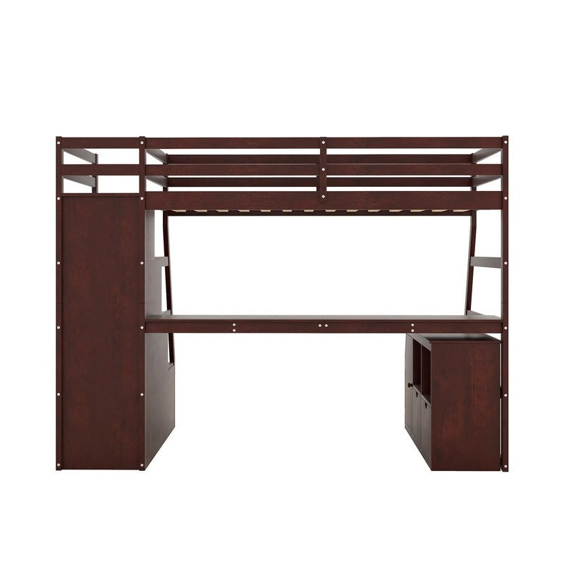 Twin Size Loft Bed with 7 Drawers 2 Shelves and Desk